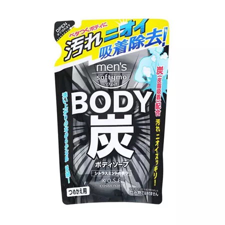 Гель для душа KOSE Men's Softymo с древесным углем глубоко очищающий, сменный блок (400 мл)