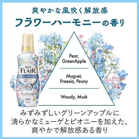 Кондиционер для белья KAO Flair Fragrance Flower Harmony, цветочный аромат, сменный блок (380 мл.)