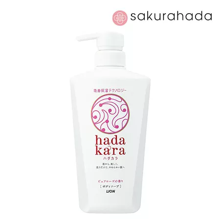 Гель для душа LION “Hadakara" увлажняющий с ароматом розы и сочных красных ягод (500 мл.)