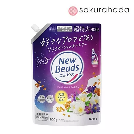 Жидкое средство для стирки KAO New Beads Yoru, аромат жасмина и мускуса, сменный блок (900 гр.)