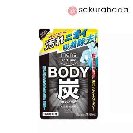 Гель для душа KOSE Men's Softymo с древесным углем глубоко очищающий, сменный блок (400 мл)