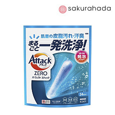 Стиральный порошок в стиках KAO Attack Zero Perfect Stick антибактериальный, аромат зелени (34 стика)