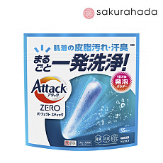 Стиральный порошок в стиках KAO Attack Zero Perfect Stick антибактериальный, аромат зелени (55 стиков)